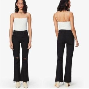 Mother The weekender fray high rise boot cut jeans black raw hem size 31
